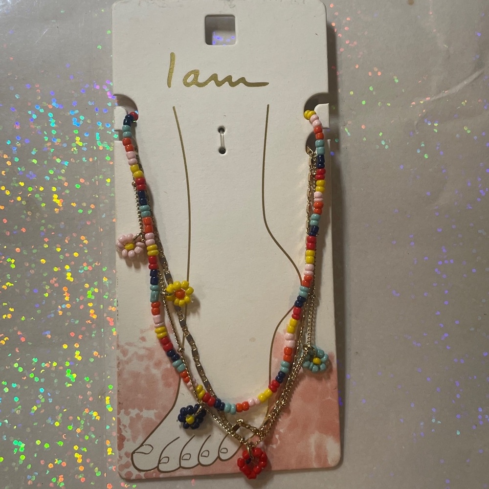 Colorful Beaded anklet with Flower Charms